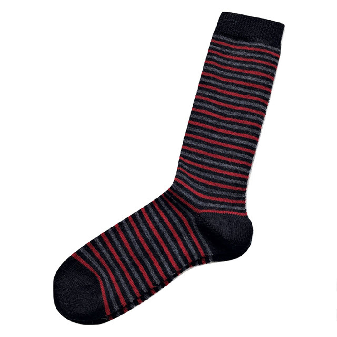 Ivy Striped Alpaca Blend Socks in Black & Red - L