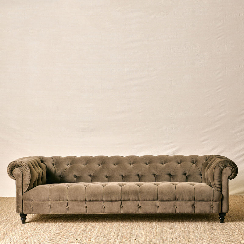 Brook Sofa in Lucas Cafe with Tufting By John Derian for Cisco Brothers (98")