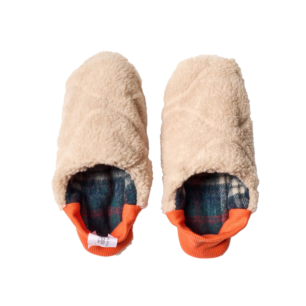 Shaggy tartan x Quilted boa Slipper - XL