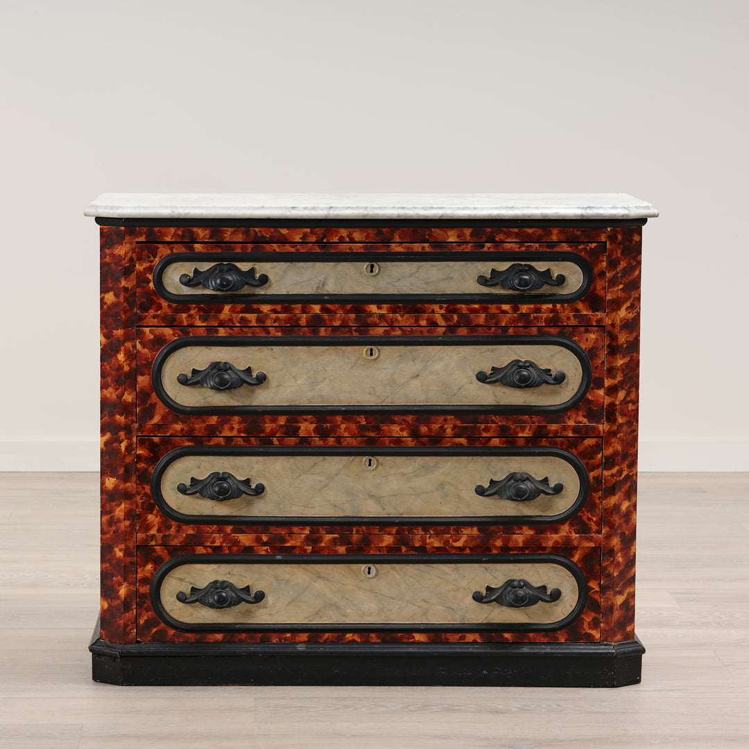 Antique Marble Top Chest of Drawers with Faux Paint Finish
