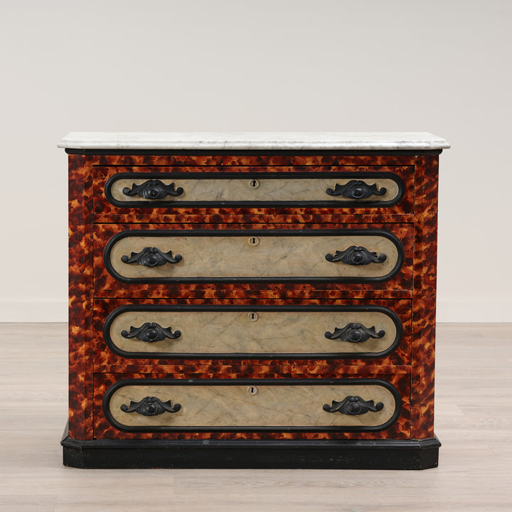Antique Marble Top Chest of Drawers with Faux Paint Finish