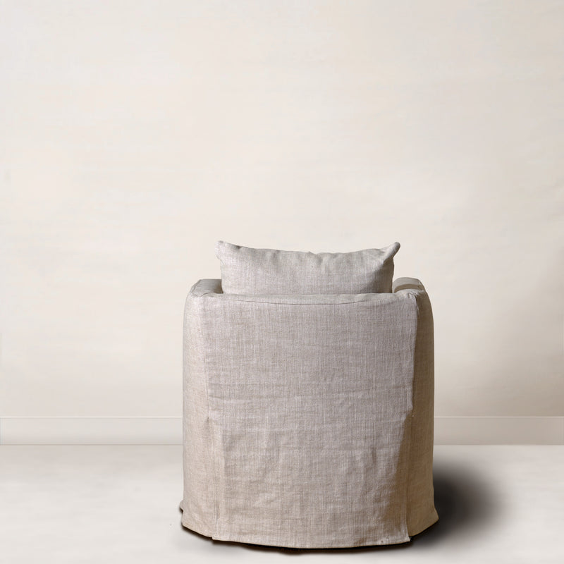 Roth Swivel Chair Slipcovered in Heavy Duty Washable Natural Linen