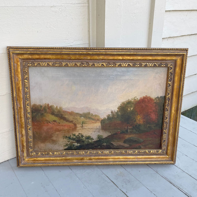 Vintage Lakeside Oil Painting
