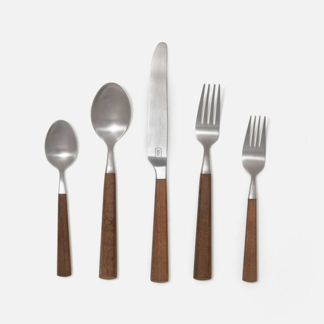 Micah Flatware 5pc Set Maple Wood Handle/Silver Stainless Steel