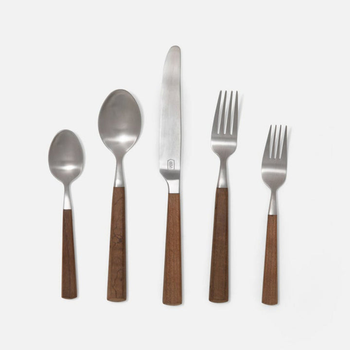 Micah Flatware 5pc Set Maple Wood Handle/Silver Stainless Steel