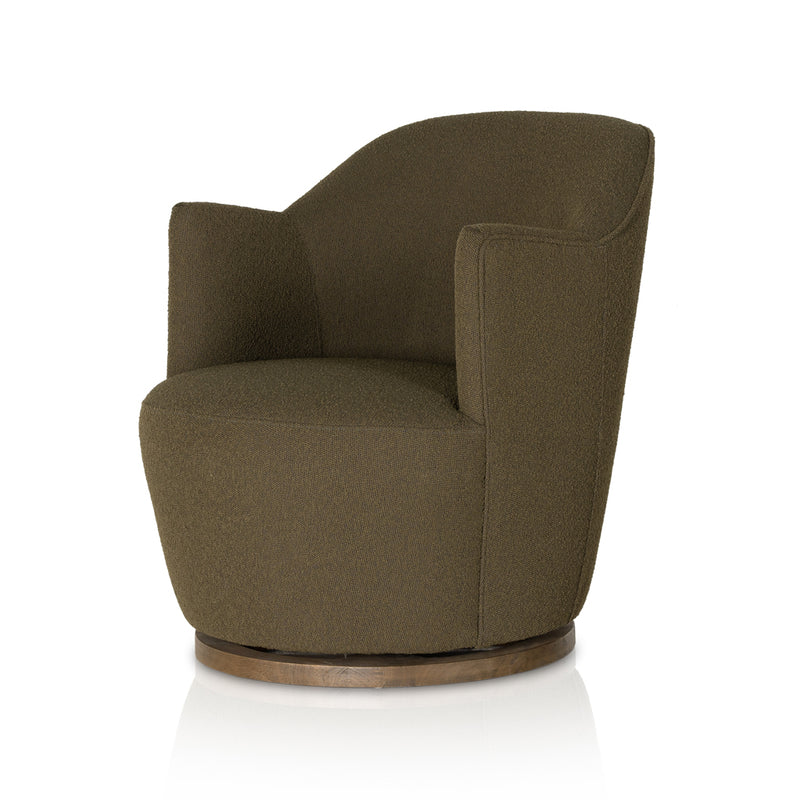 Aria Swivel Chair in Performance Olive Boucle