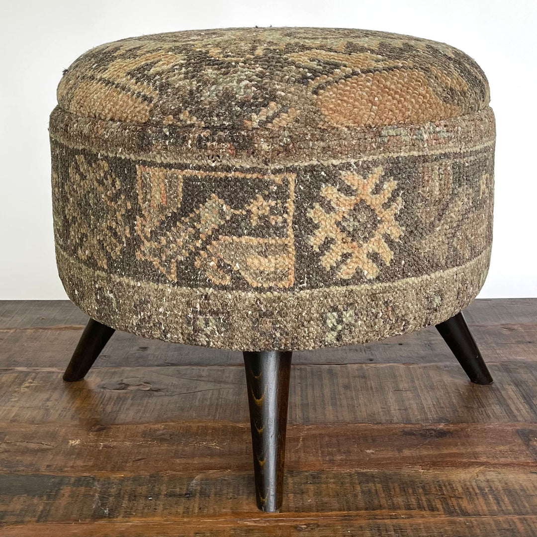 Vintage Medium Round Rug Ottoman (1124-N)