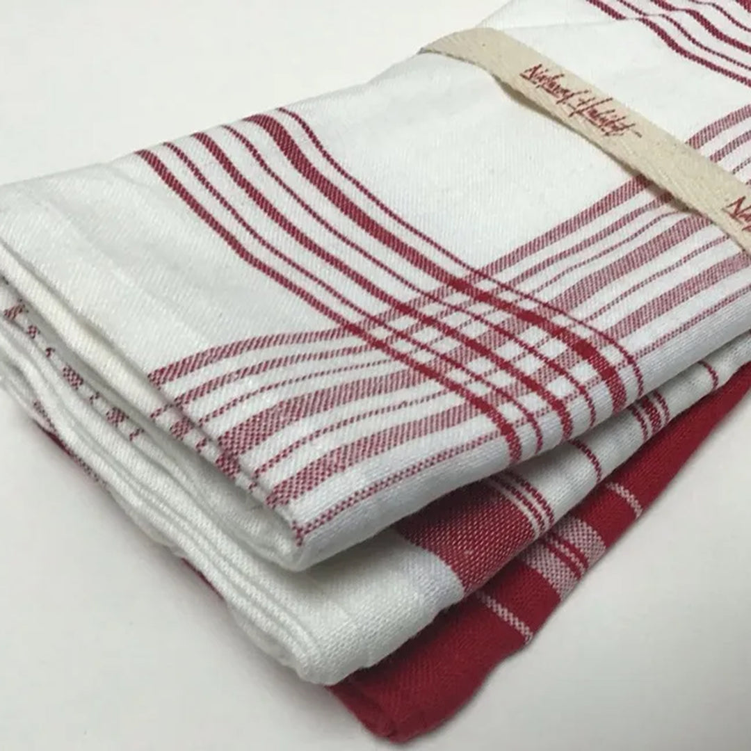 Set of 3 Cottage Red Woven Dishtowels 20x26
