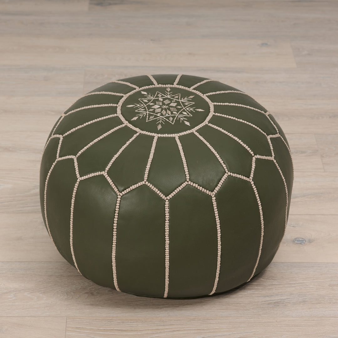 Leather Pouf Kaki 20"
