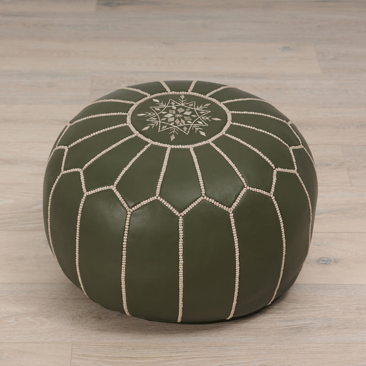 Leather Pouf Kaki 20"