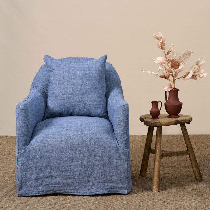 Noel Swivel Chair Slipcovered in Washable Royal Blue