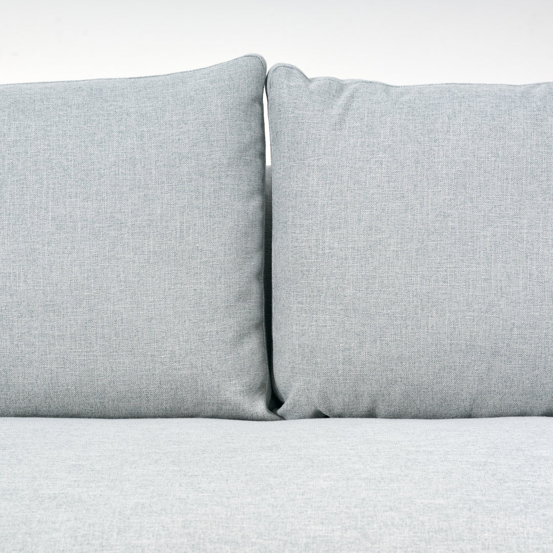 Holloway 90" Sofa  Upholstered in Kidproof Ice Blue with Tapered Leg in Chocolate Finish and Brass Caster with Cloud Down Standard Cushion