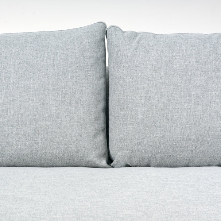 Holloway 90" Sofa  Upholstered in Kidproof Ice Blue with Tapered Leg in Chocolate Finish and Brass Caster with Cloud Down Standard Cushion