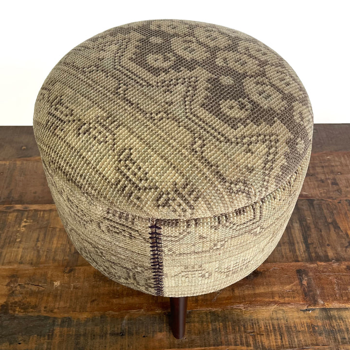 Vintage Small Round Rug Ottoman (1124-X)