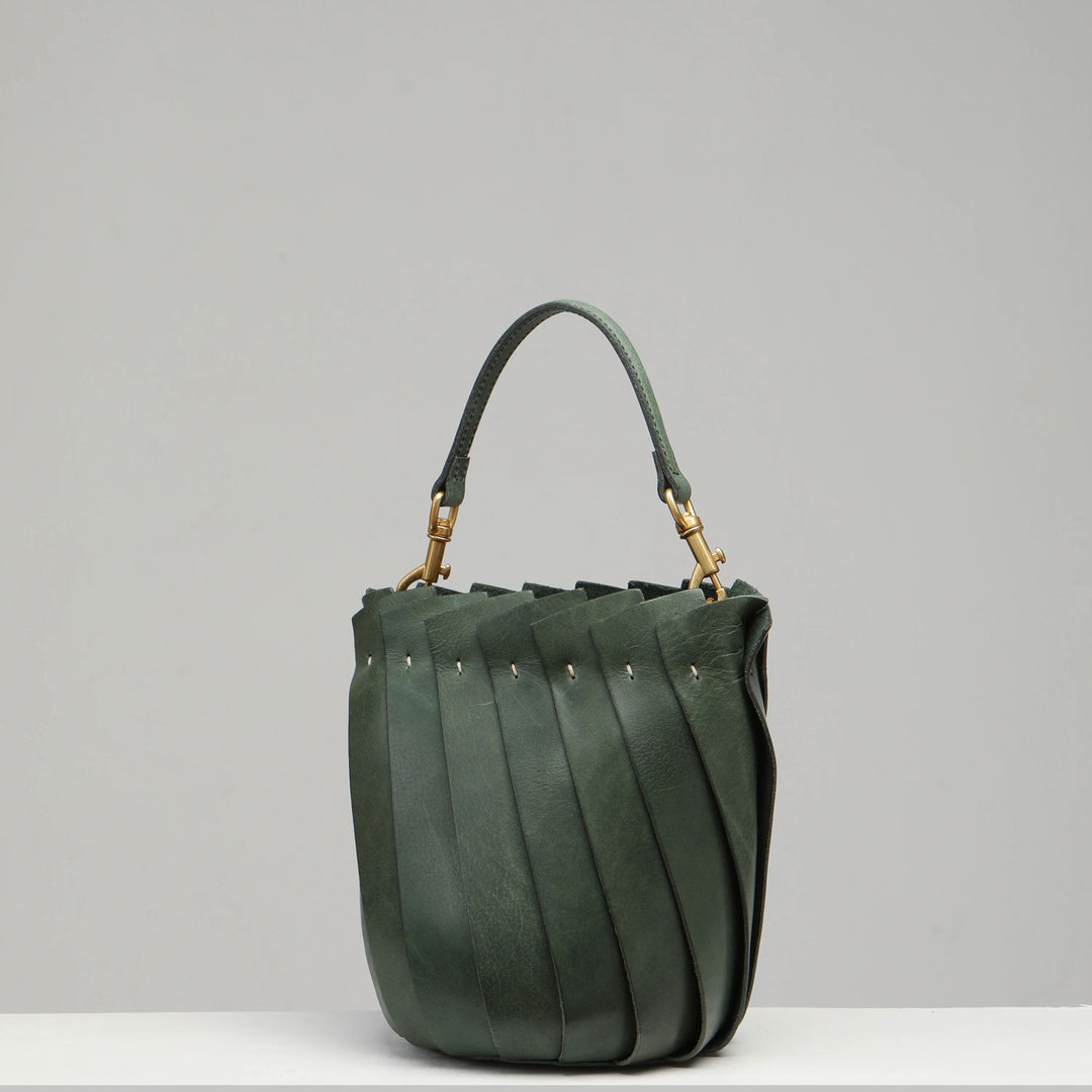 Bloom Bucket Leather Tote in Hunter Green