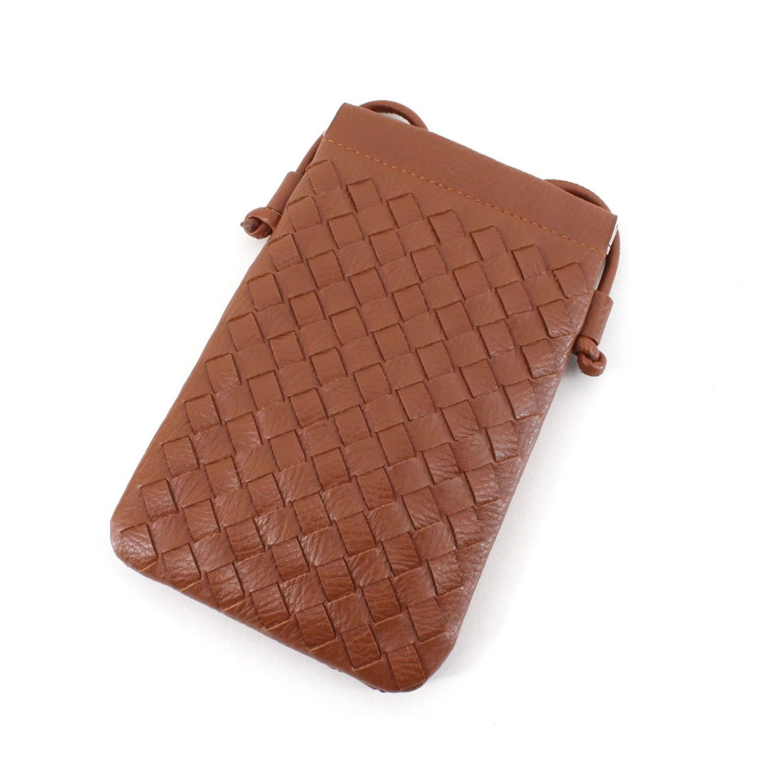 Small Woven Crossbody Phone Bag Brown