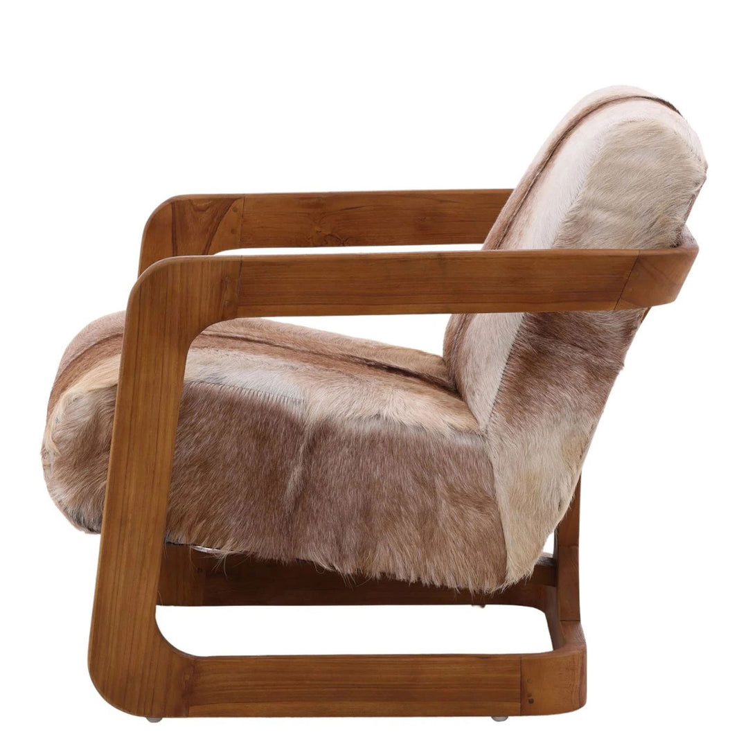 Brayden Occasional Chair in Brown Goat Hide and Teakwood