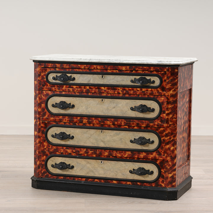 Antique Marble Top Chest of Drawers with Faux Paint Finish