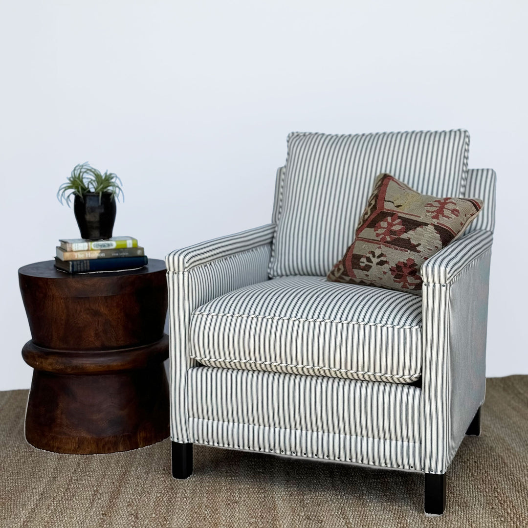 Olive Chair in Heavy Duty French Ticking Charcoal By Lee IndustriesOlive Chair in Heavy Duty French Ticking Charcoal By Lee Industries