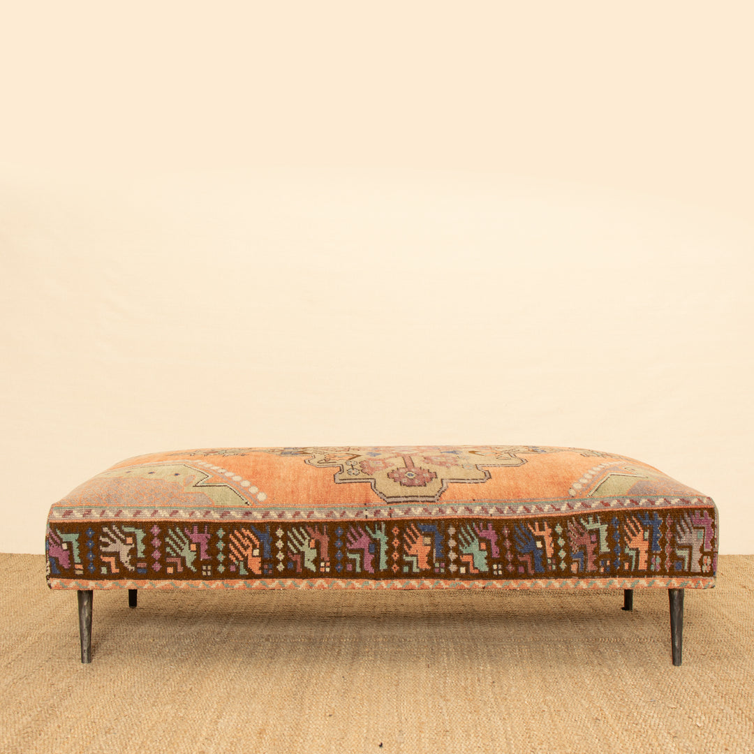 Vintage Rug Ottoman w/ Metal Legs 33x61 (1024-AA)