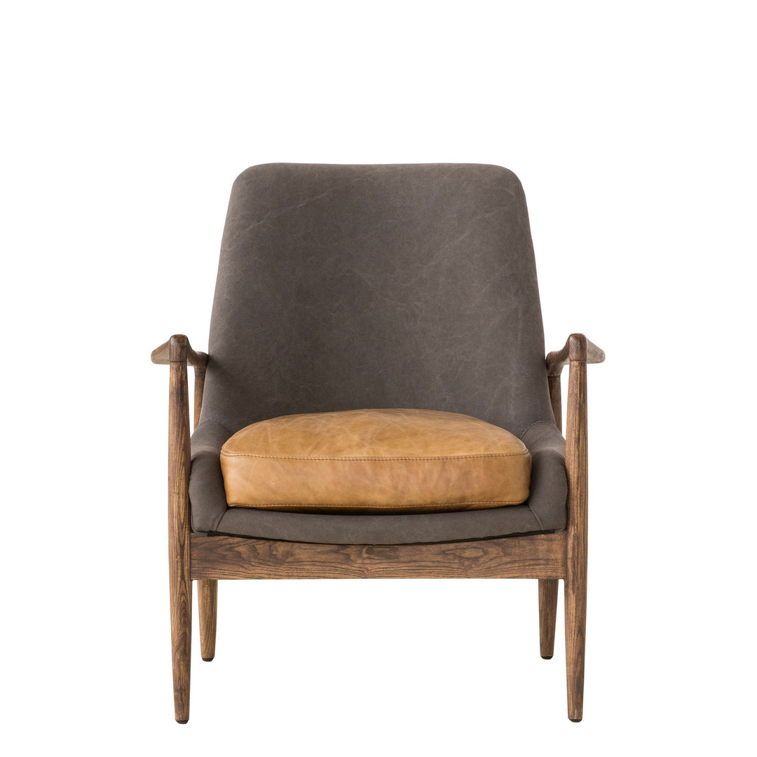 Royce Lounge Chair In Ash Grey With Tan Leather Seat Cushion