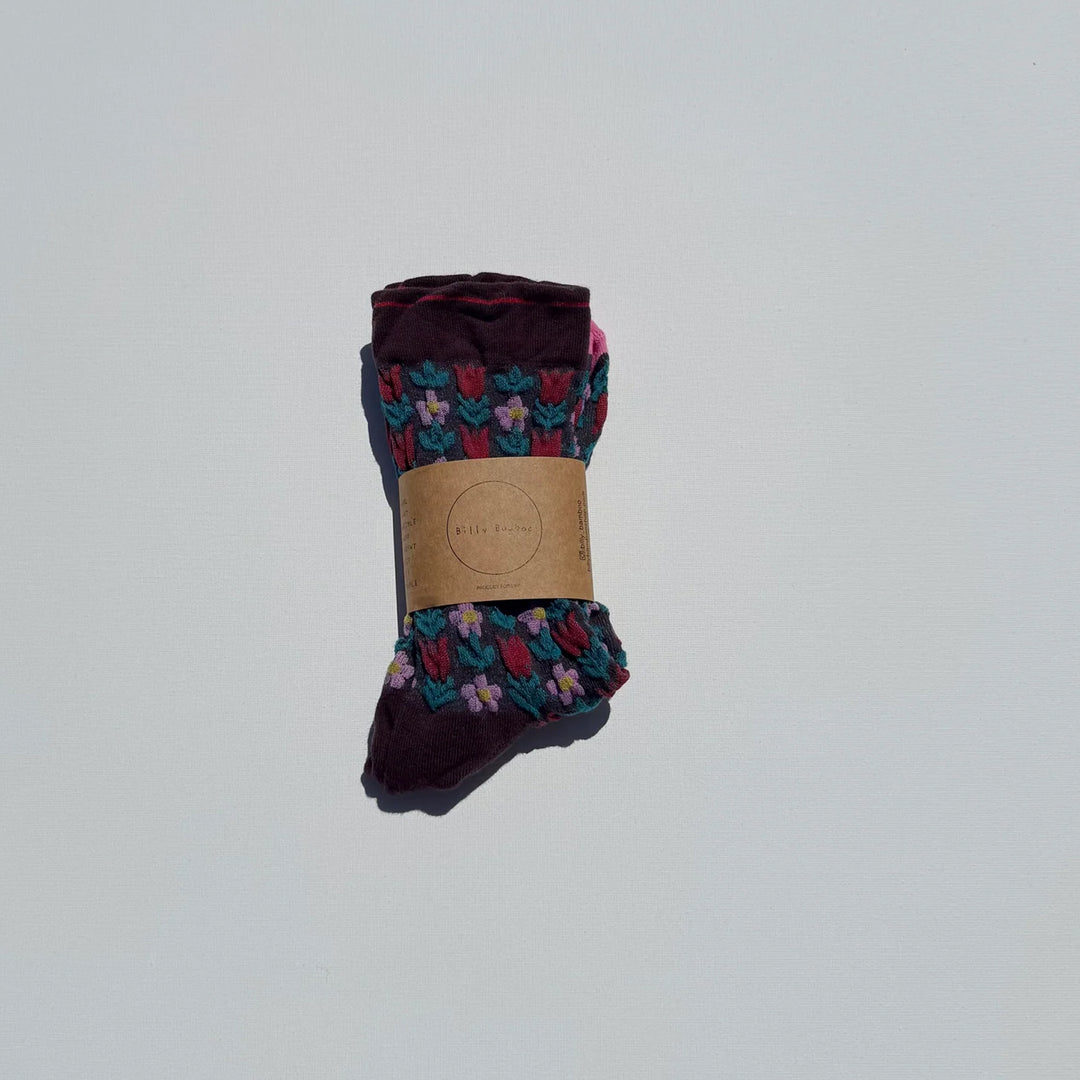 Tulips Garden Socks - Brown - Size S/M