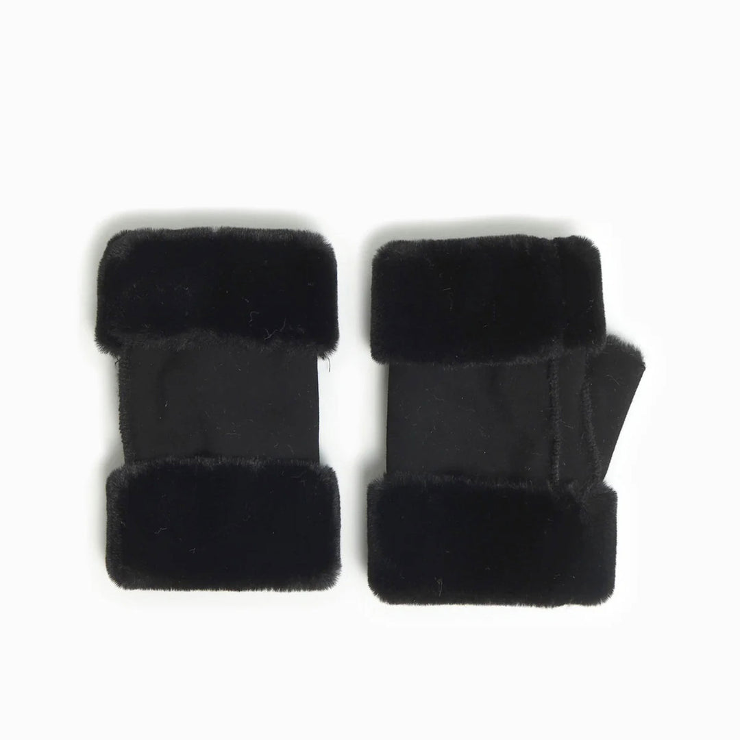 Black Fingerless Sheepskin Gloves