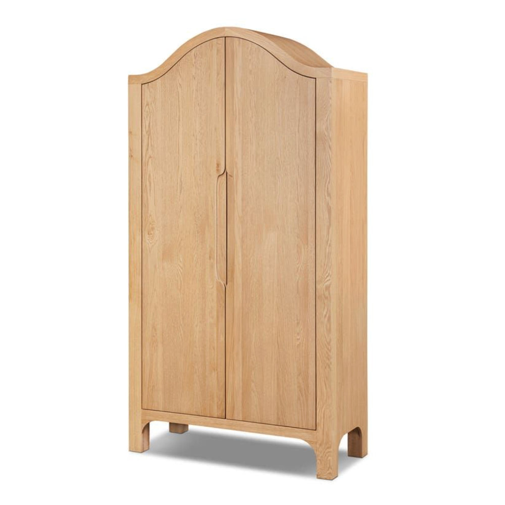 Wooden wardrobe with curved top on a white background