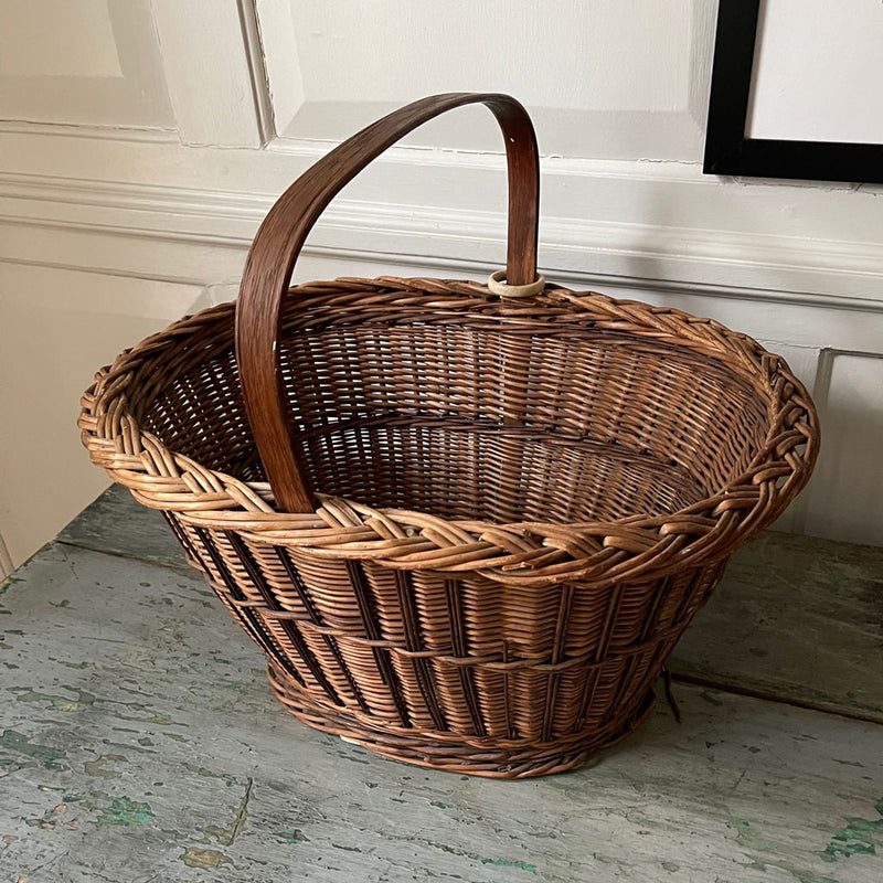 Vintage Woven Market Basket w/ Lid C. 1930