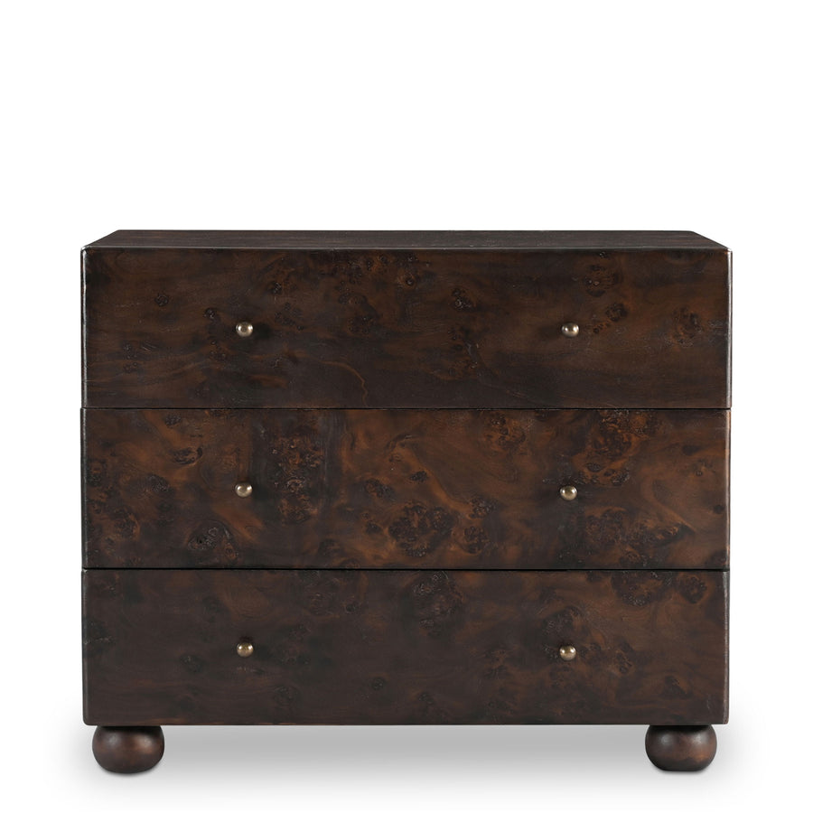 Yates Three Drawer Nightstand in Burl Veneer