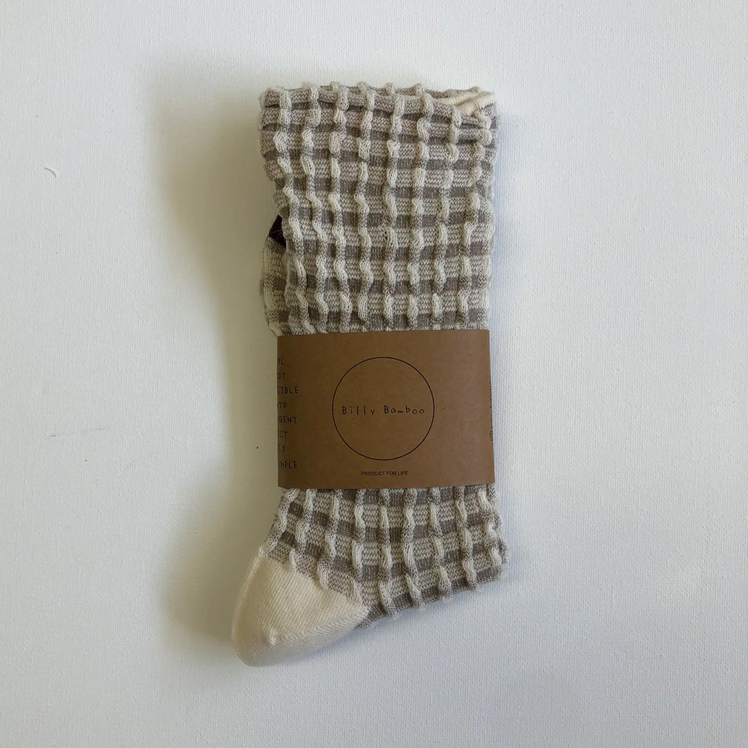 Gingham Waffle Socks - Cream
