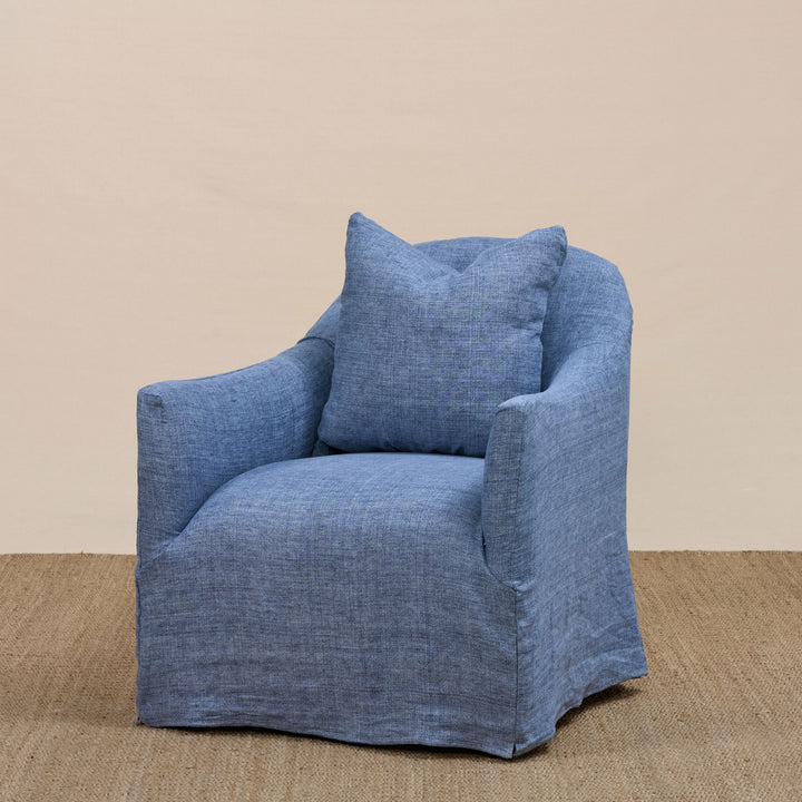 Noel Swivel Chair Slipcovered in Washable Royal Blue