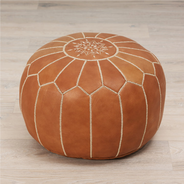 Leather Pouf Tan 20"