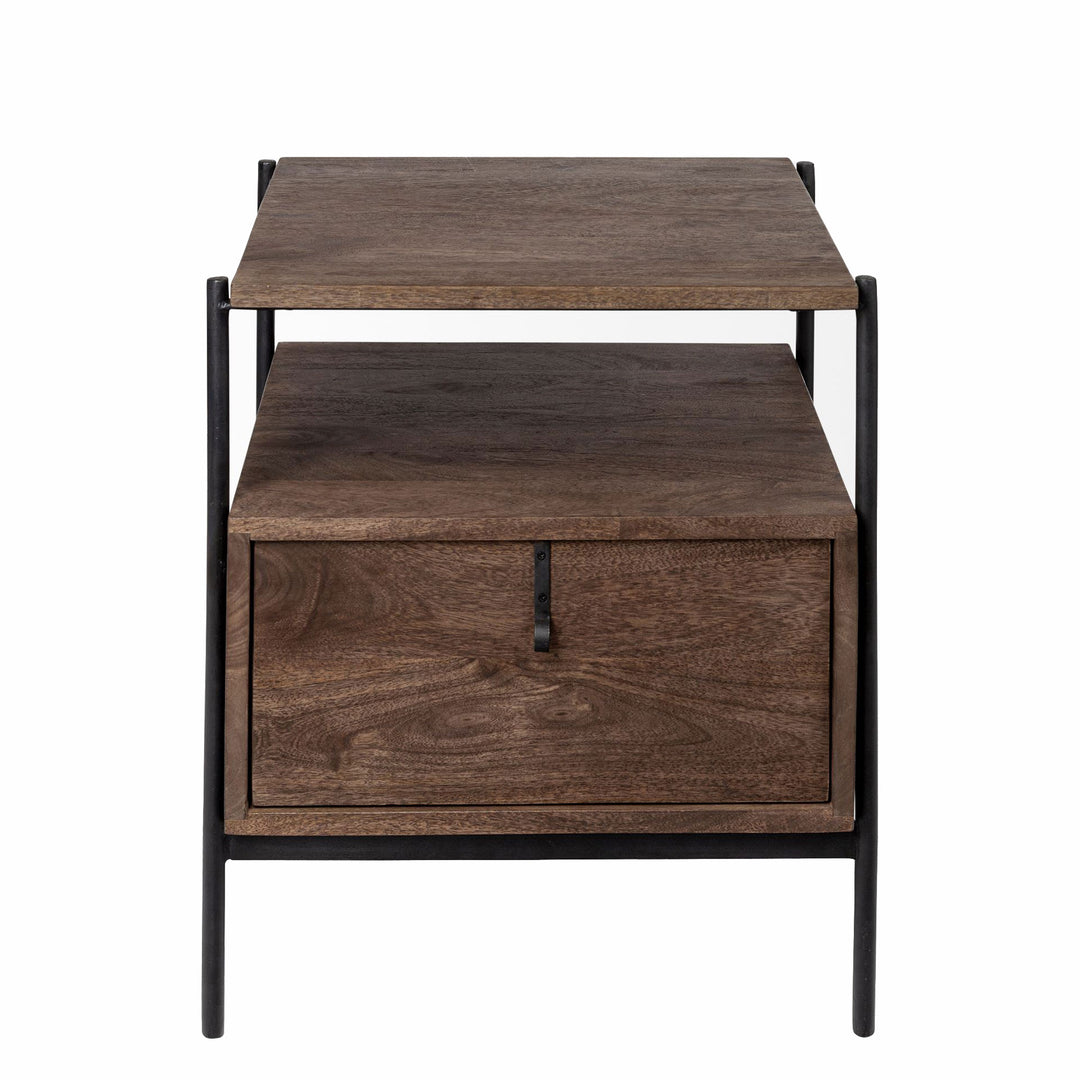 Grier Square Side table with Dark Brown Wood Frame and Black Iron Accents