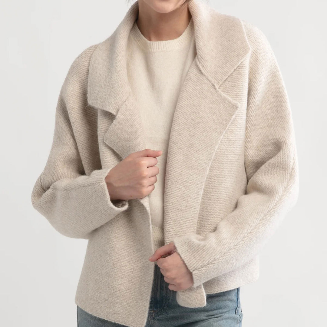 Flap Collar Cardigan in Beige