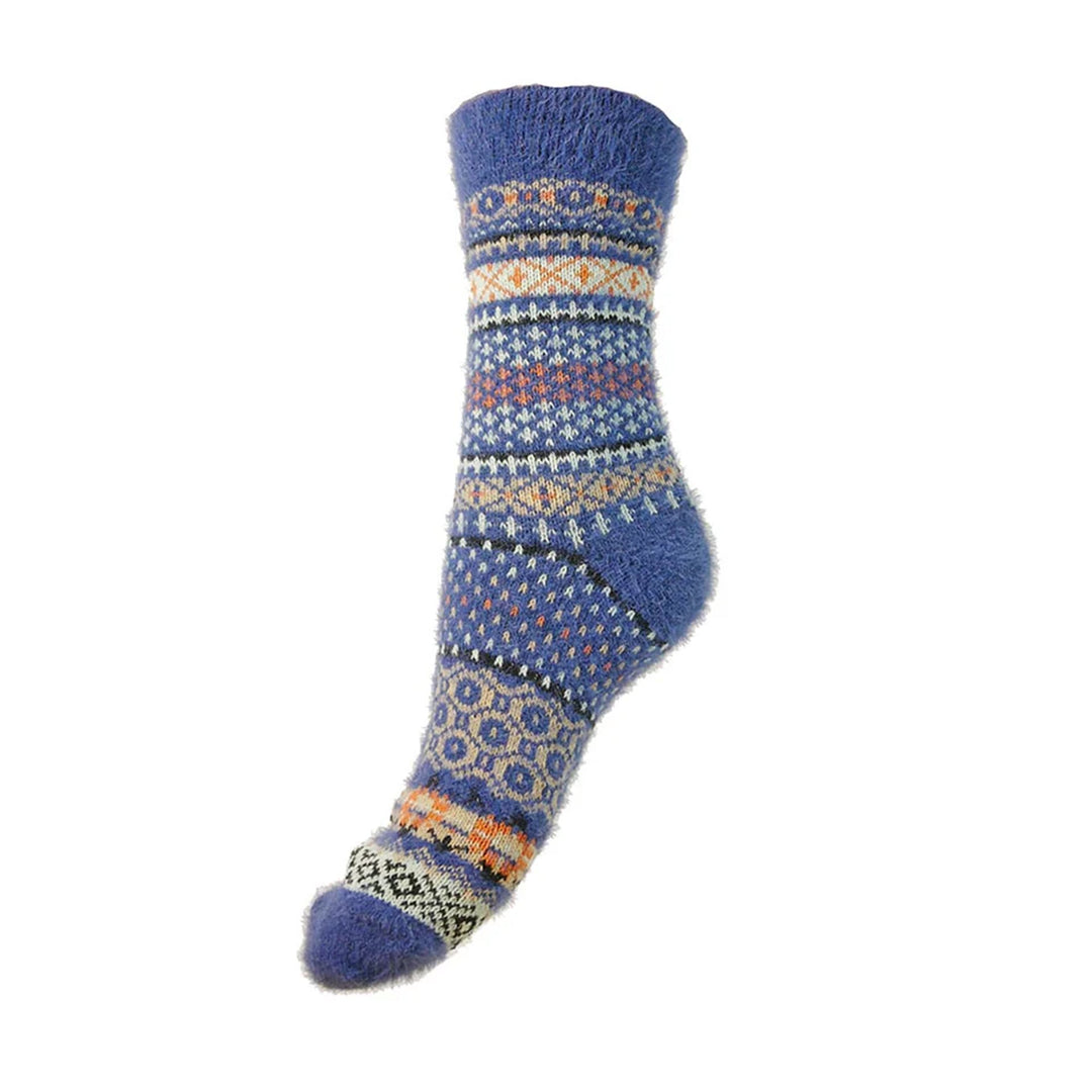 Blue Scandi Patterned Soft Wool Blend Socks