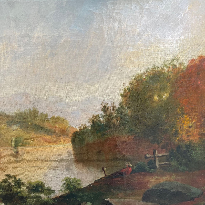 Vintage Lakeside Oil Painting