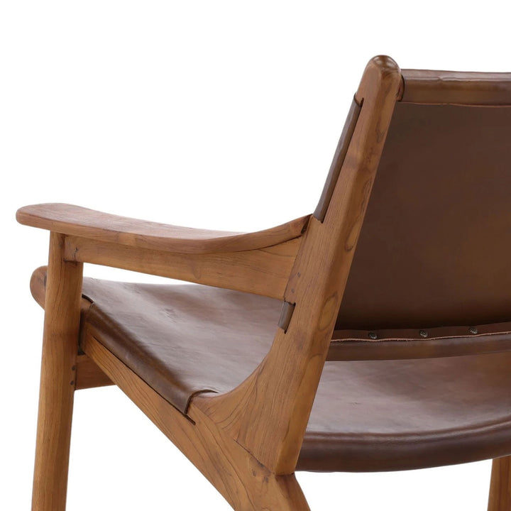 Mcgowan Brown Leather and Teakwood Occasional Chair