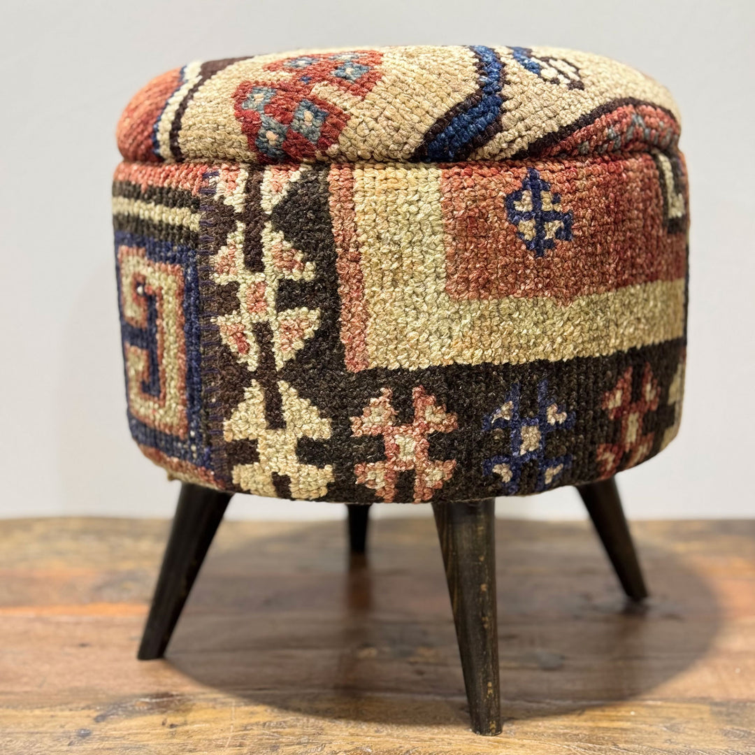 Vintage Rug Small Ottoman - 1024-G