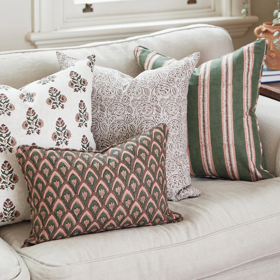 Haveli Rosewood linen cushion 12x18 w/ Feather Down Inner