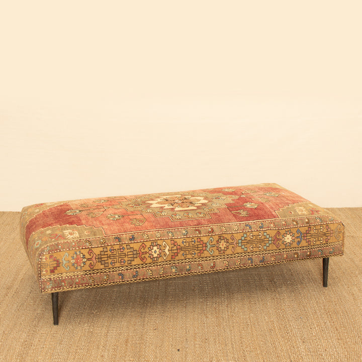 Vintage Rug Ottoman w/ Iron Legs 33x63 (1024-CC)