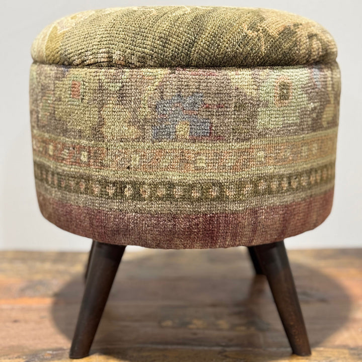 Vintage Rug Small Ottoman - 1024-A