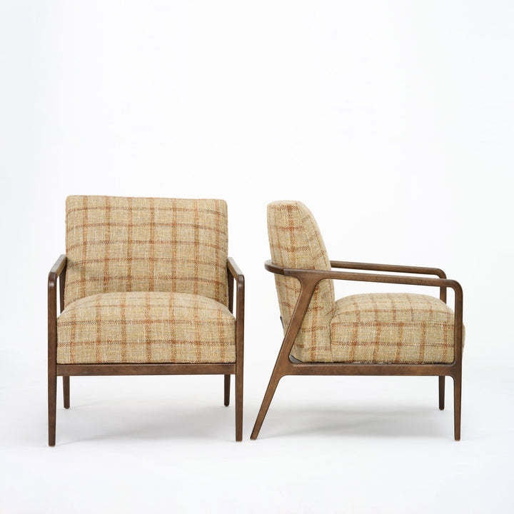 Pfifer Chair Upholstered in Sunlit Plaid with Chocolate Wood Base and Leg Finish