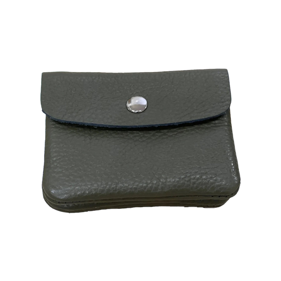 Mini Coin Pebble Leather Wallet in Olive