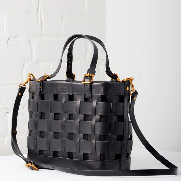 Venture Basket Leather Tote in Black