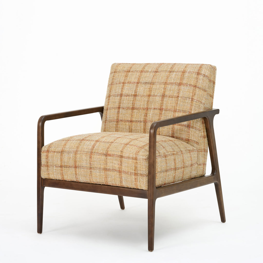 Pfifer Chair Upholstered in Sunlit Plaid with Chocolate Wood Base and Leg Finish