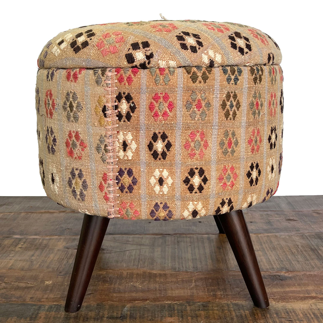 Vintage Small Round Rug Ottoman (1124-BB)