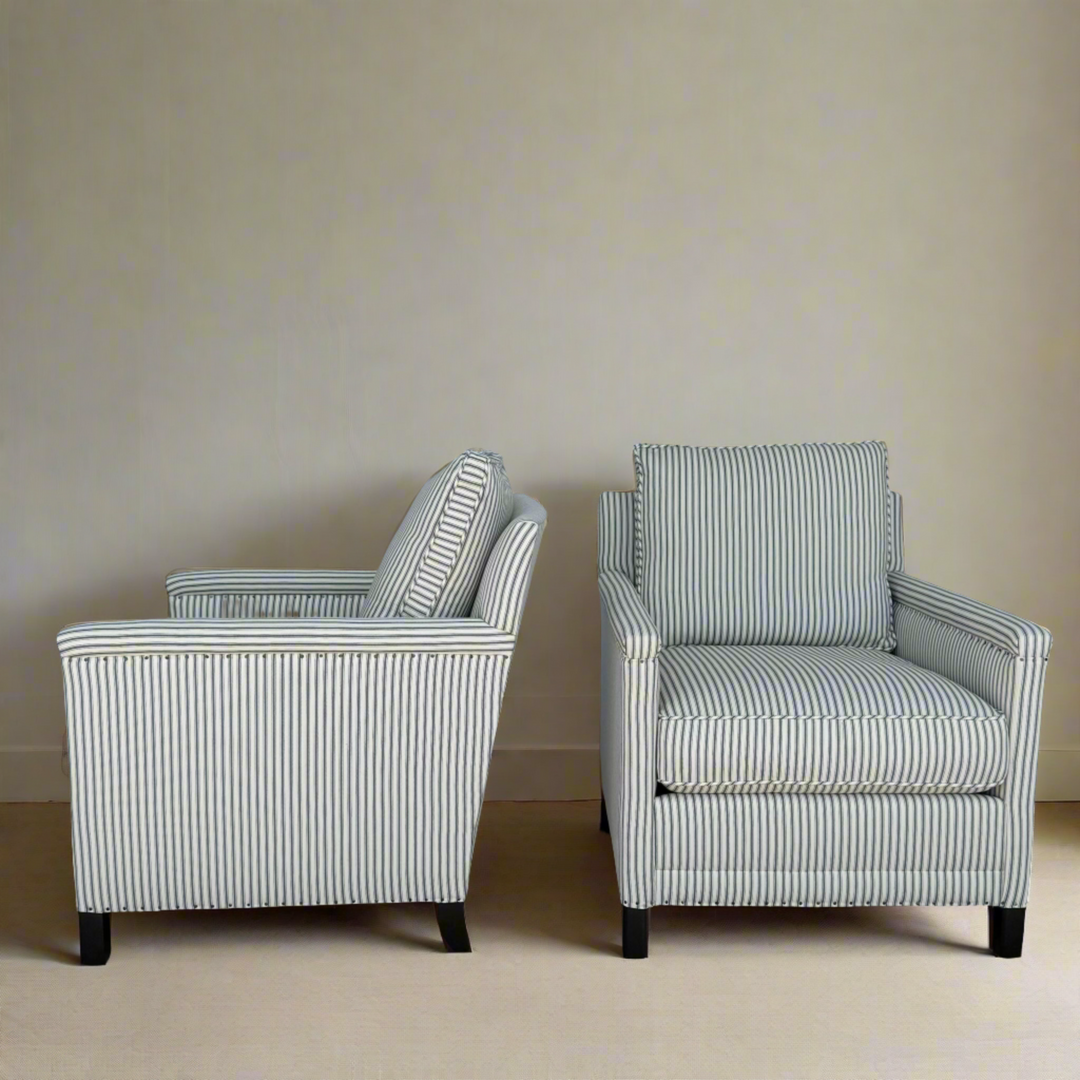 Olive Chair in Heavy Duty French Ticking Charcoal by Lee Industries