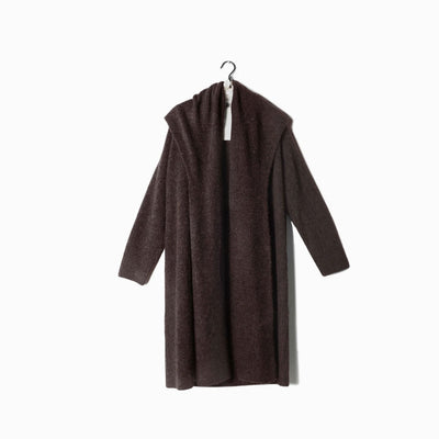 Wide Shawl Collared Long Cardigan in Mocha