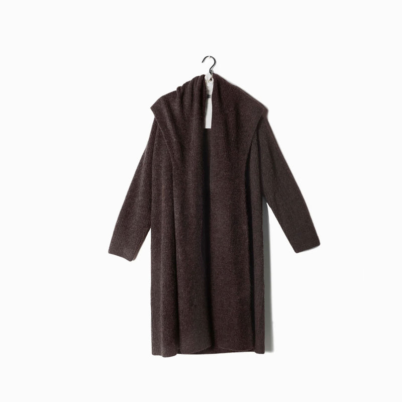 Wide Shawl Collared Long Cardigan in Mocha